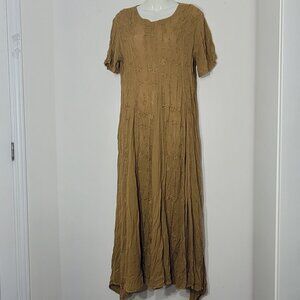 Scarlet Bohemian Burnt Yellow Embroidered Floral Short Sleeve Tie Back Maxi Med